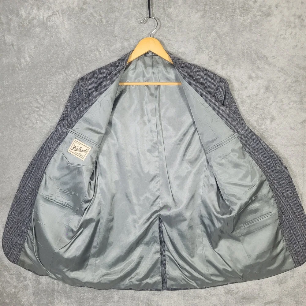 Woolrich Blazer Mens 41L Gray Herringbone Wool Sport Coat Jacket Outdoor Classic
